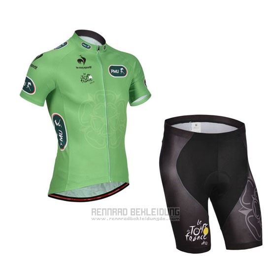 2014 Fahrradbekleidung Tour de France Grun Trikot Kurzarm und Tragerhose